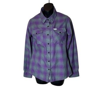 Dixxon women’s small reign flannel shirt purple pearl snap plaid country
